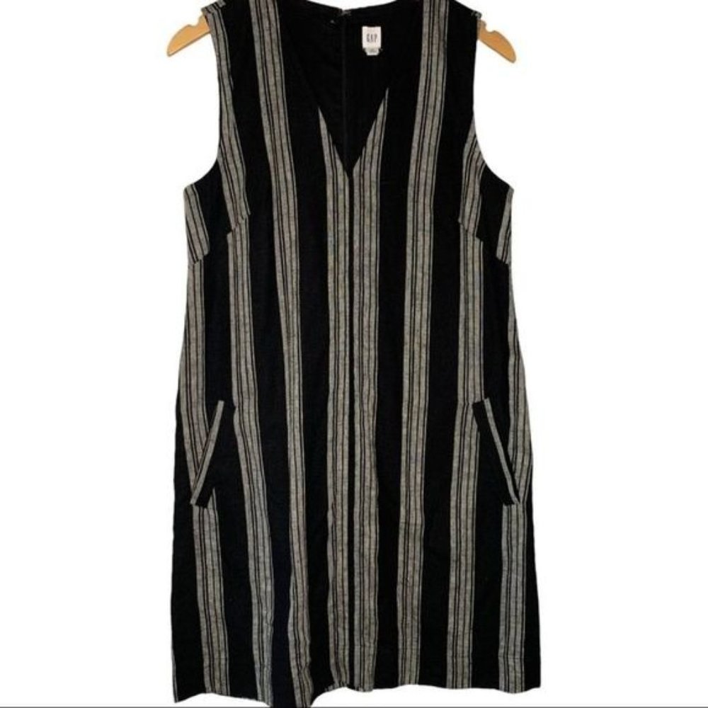 GAP Black & White Shift Linen Casual Dress With Pockets Size XS